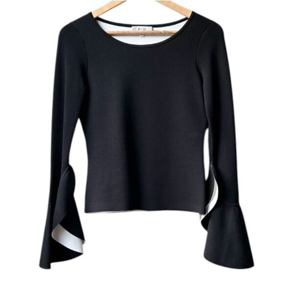 Anthropologie Milly NYC Black Knit Sweater Top Chic French Dramatic Sleeve Med - Picture 2 of 14